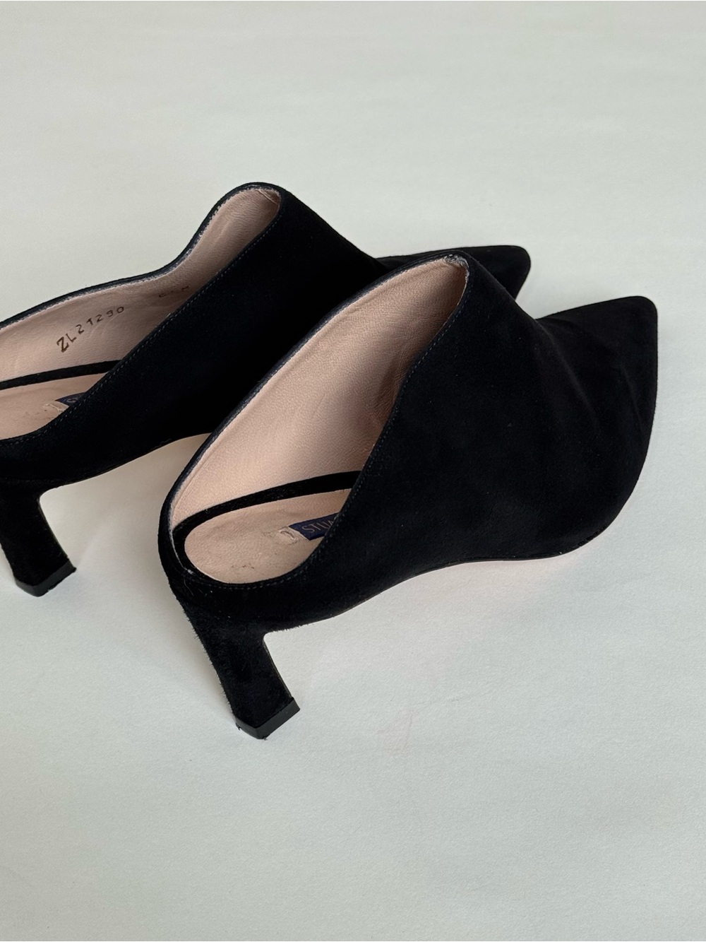 Stuart Weitzman Mira Black Suede Pointed Toe High Heel Mules - Size 6.5 - Picture 3 of 9